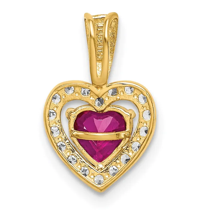 14k Yellow Gold Polished Red and Clear CZ Heart Pendant TreasureFineJewelers Necklaces