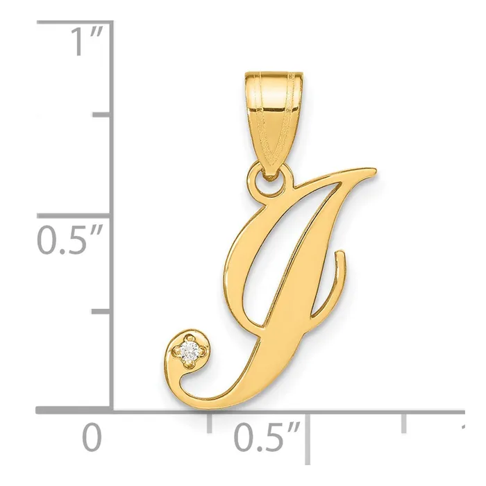 14k Yellow Gold Script Letter J Initial Pendant with Diamond TreasureFineJewelers Necklaces