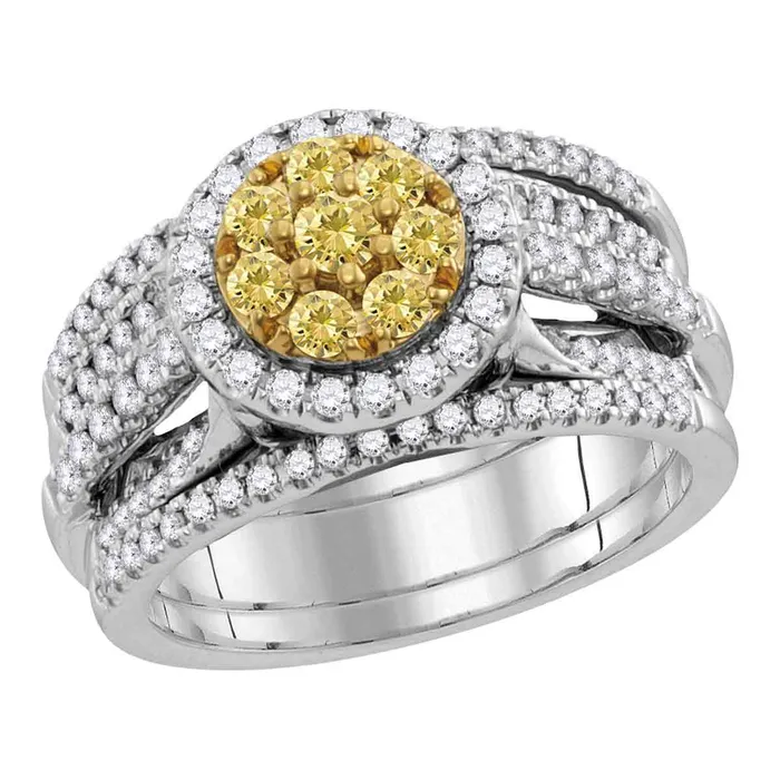14kt white gold womens round yellow diamond bridal wedding engagement ring band set 100 cttw113238 North Arrow Shop Rings