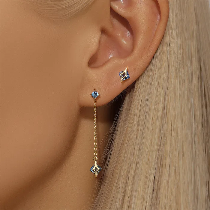 925 Silver Blue Irregular Tassel Drop Earrings Trendolla Jewelry Earrings