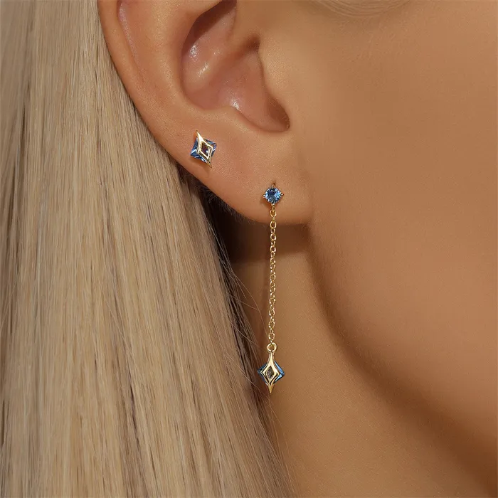 925 Silver Blue Irregular Tassel Drop Earrings Trendolla Jewelry Earrings