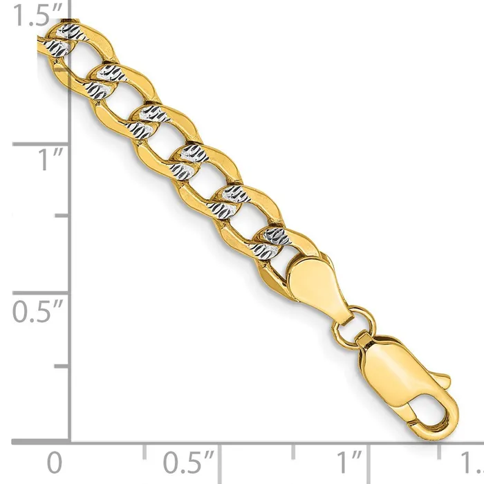 Bracelets 14K 7 inch 52mm SemiSolid with Rhodium Pav Curb with Lobster Clasp Bracelet TreasureFineJewelers