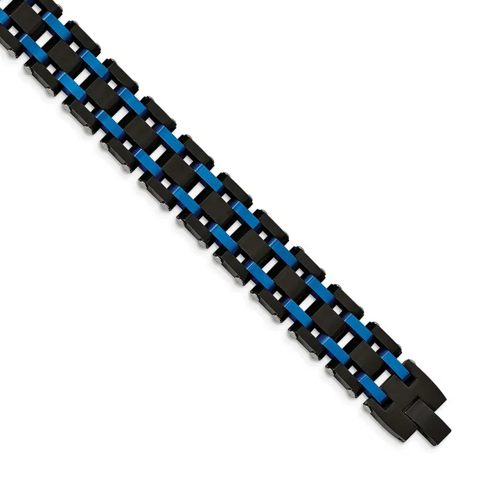 Bracelets Chisel Stainless Steel Brushed and Polished Black and Blue IPplated 85 inch Link Bracelet TreasureFineJewelers Bracelets Chisel Stainless Steel Brushed and Polished Black and Blue IPplated 85 inch Link Bracelet TreasureFineJewelers