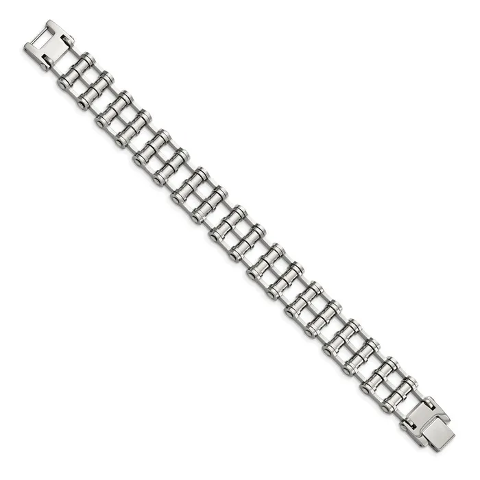 Bracelets Chisel Stainless Steel Polished 85 inch Barrel Link Bracelet TreasureFineJewelers