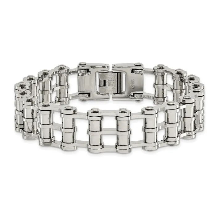 Bracelets Chisel Stainless Steel Polished 85 inch Barrel Link Bracelet TreasureFineJewelers