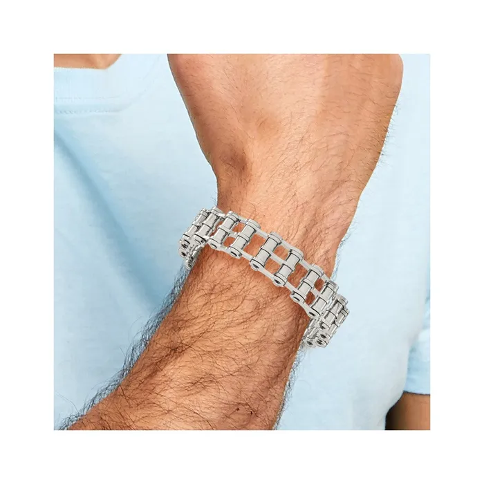 Bracelets Chisel Stainless Steel Polished 85 inch Barrel Link Bracelet TreasureFineJewelers
