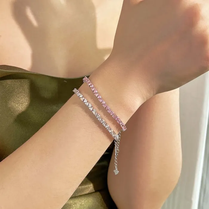Bracelets Heart Shape Pink Tennis Bracelet Female Trendolla Jewelry