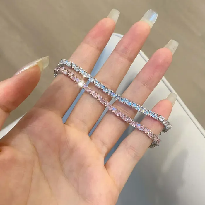 Bracelets Heart Shape Pink Tennis Bracelet Female Trendolla Jewelry