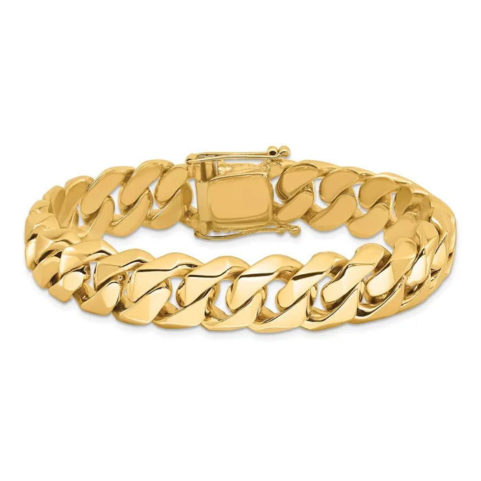 Bracelets TreasureFineJewelers 14K 8 inch 14mm Hand Polished Fancy Traditional Link with Box Catch Clasp Bracelet