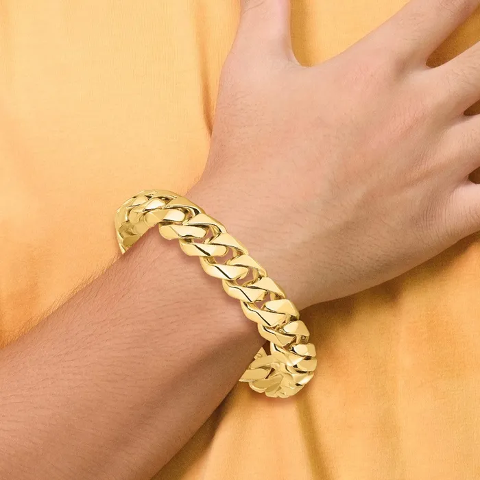 Bracelets TreasureFineJewelers 14K 8 inch 14mm Hand Polished Fancy Traditional Link with Box Catch Clasp Bracelet