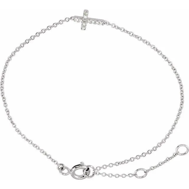 Bracelets TreasureFineJewelers 14K White Gold 04 CTW Diamond Sideways Cross Youth 7 Bracelet