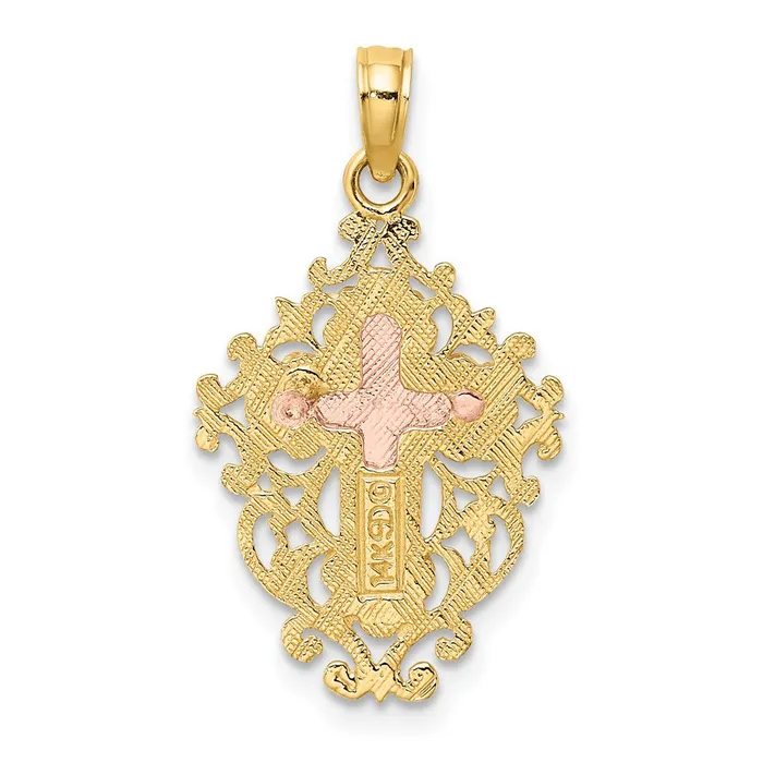 Charm Necklaces 14k Two Tone w Lace Trim Crucifix Charm TreasureFineJewelers