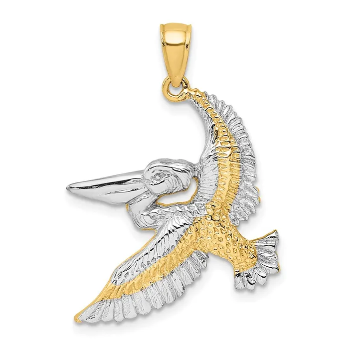 Charm Necklaces 14K with White Rhodium Flying Pelican Charm TreasureFineJewelers
