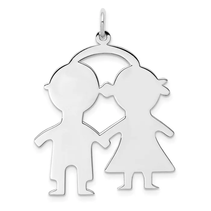 Charm Necklaces SS Rhplt Engraveable BoyGirl Polished FrontSatin Back Disc Charm TreasureFineJewelers