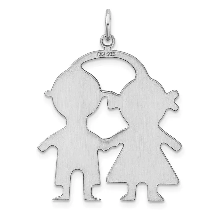 Charm Necklaces SS Rhplt Engraveable BoyGirl Polished FrontSatin Back Disc Charm TreasureFineJewelers