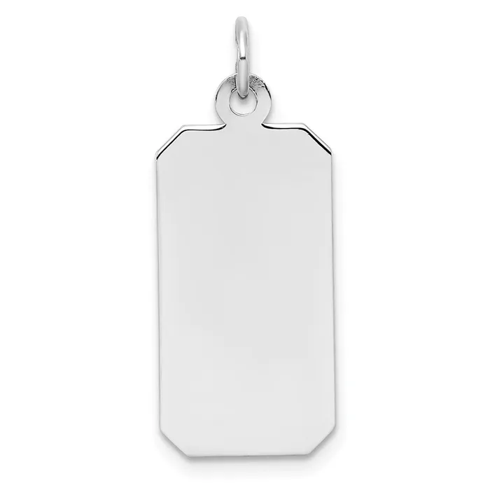 Charm Necklaces SS Rhplt Engraveable Rectangle Polished FrontSatin Back Disc Charm TreasureFineJewelers