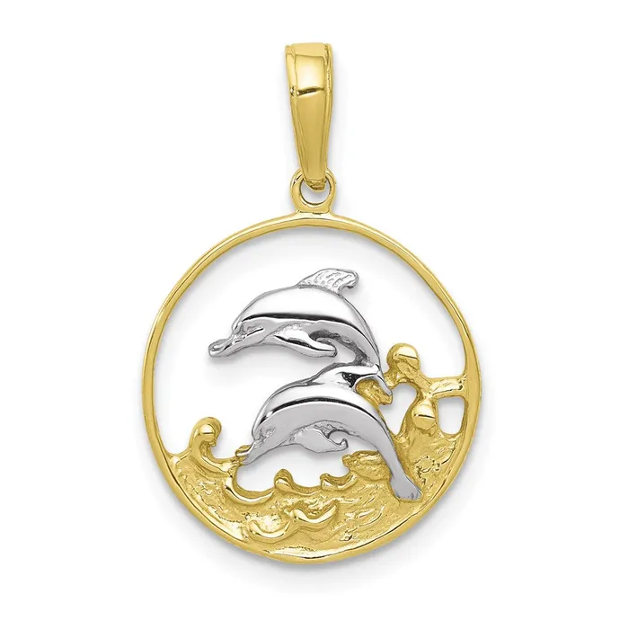 Charm Necklaces TreasureFineJewelers 10K wRhodium Double Dophins Charm