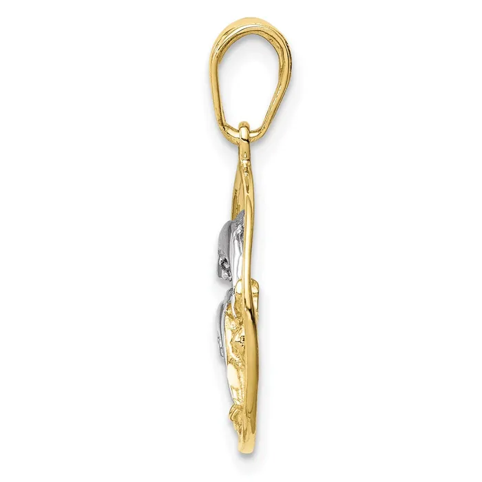 Charm Necklaces TreasureFineJewelers 10K wRhodium Double Dophins Charm