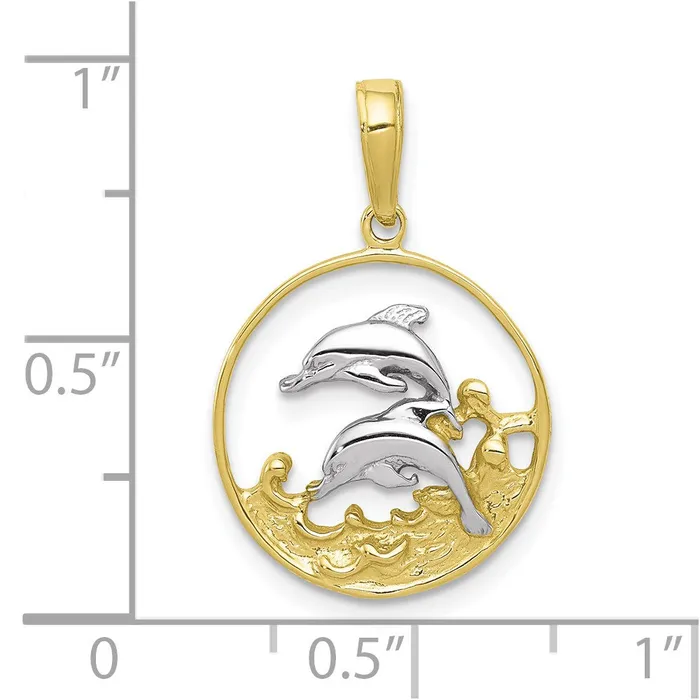 Charm Necklaces TreasureFineJewelers 10K wRhodium Double Dophins Charm
