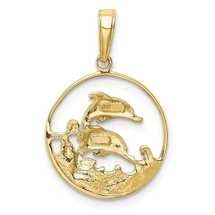 Charm Necklaces TreasureFineJewelers 10K wRhodium Double Dophins Charm