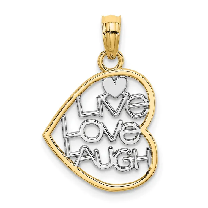 Charm Necklaces TreasureFineJewelers 10K w Rhodium LIVE LOVE LAUGH In Heart Charm