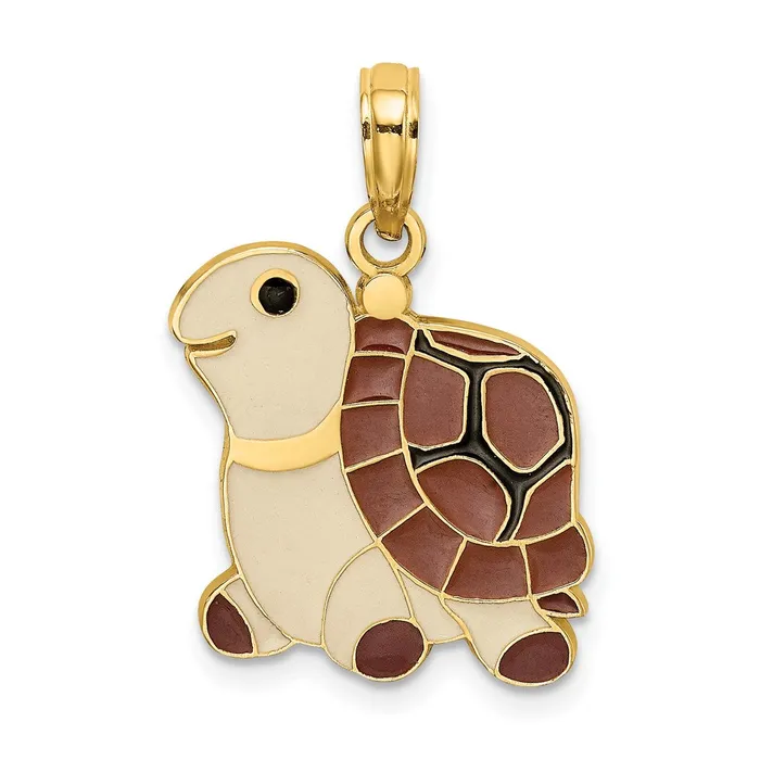 Charm Necklaces TreasureFineJewelers 14K Brown Tan and Black Enamel Turtle Charm