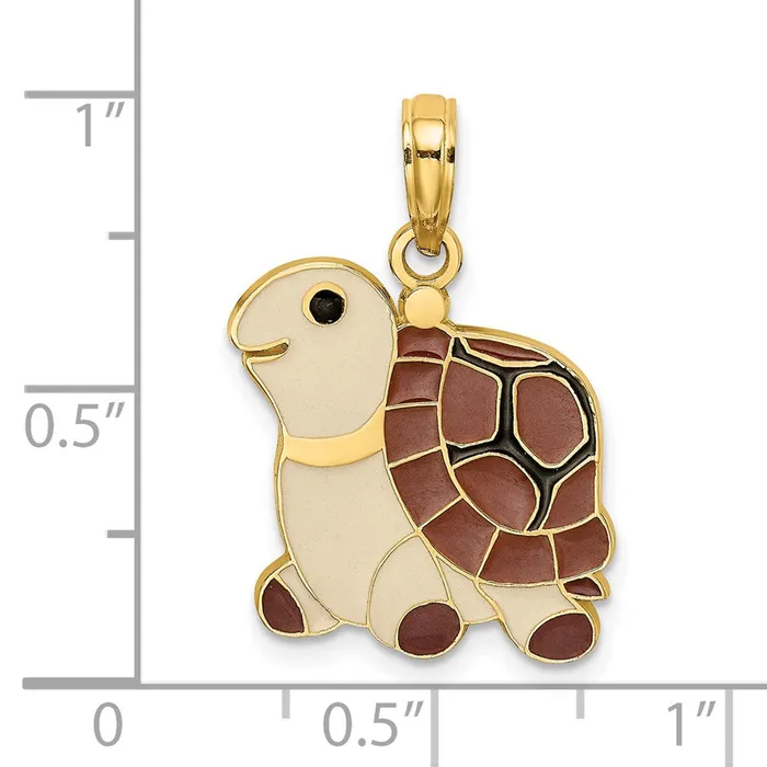 Charm Necklaces TreasureFineJewelers 14K Brown Tan and Black Enamel Turtle Charm