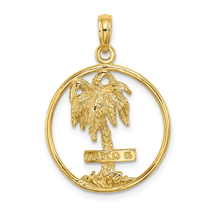 Charm Necklaces TreasureFineJewelers 14K MARCO IS Palm Tree Round Charm