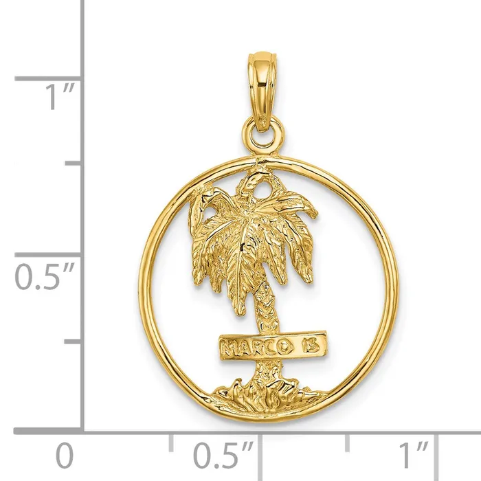 Charm Necklaces TreasureFineJewelers 14K MARCO IS Palm Tree Round Charm