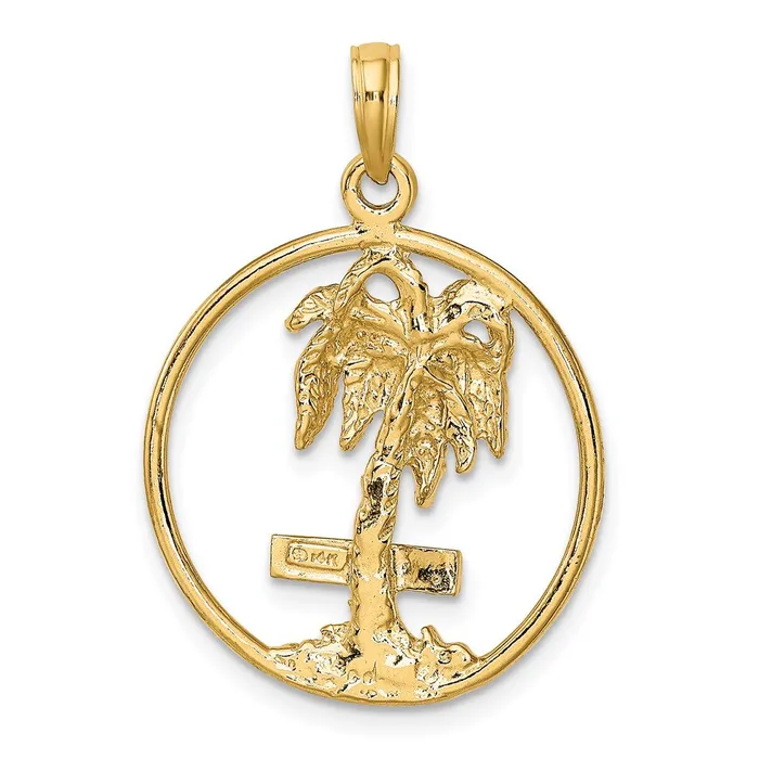Charm Necklaces TreasureFineJewelers 14K MARCO IS Palm Tree Round Charm