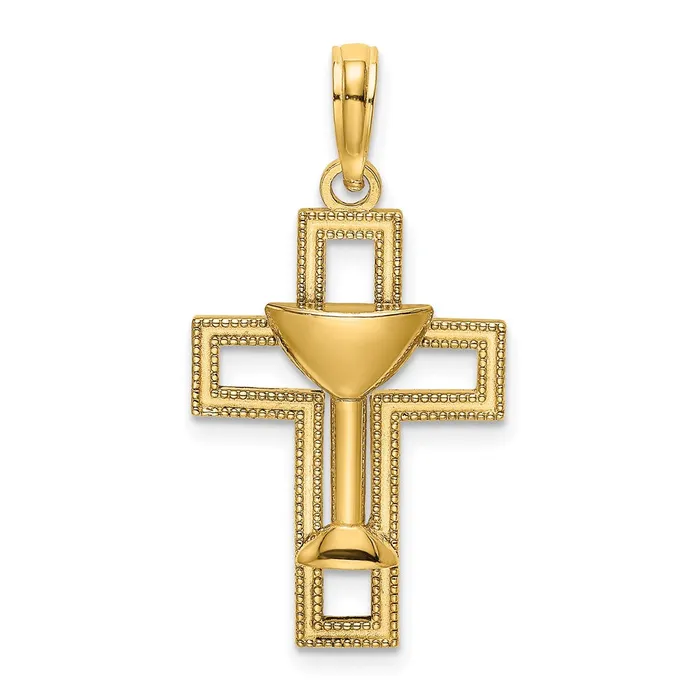 Charm Necklaces TreasureFineJewelers 14K Polished Cross W Communion Cup Charm