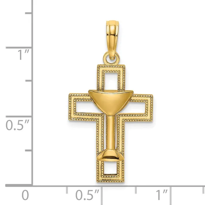 Charm Necklaces TreasureFineJewelers 14K Polished Cross W Communion Cup Charm