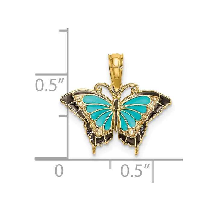 Charm Necklaces TreasureFineJewelers 14K Small Aqua Enameled Wings Butterfly Charm