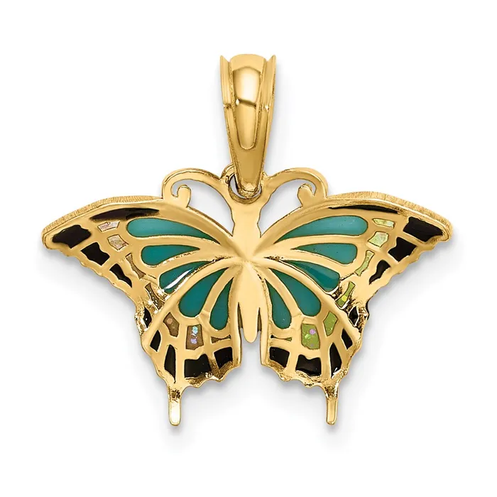 Charm Necklaces TreasureFineJewelers 14K Small Aqua Enameled Wings Butterfly Charm