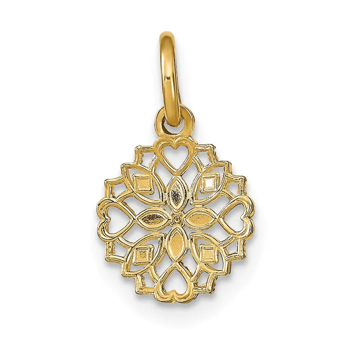 Charm Necklaces TreasureFineJewelers 14K wRhodium CutOut Heart Edge Flower Charm