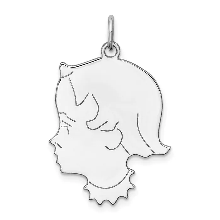 Charm Necklaces TreasureFineJewelers Sterl Silver Rhplt Engraveable Girl Polished FrontSatin Back Disc Charm