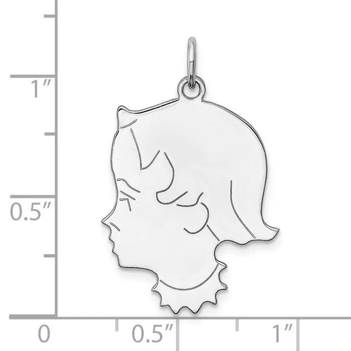 Charm Necklaces TreasureFineJewelers Sterl Silver Rhplt Engraveable Girl Polished FrontSatin Back Disc Charm
