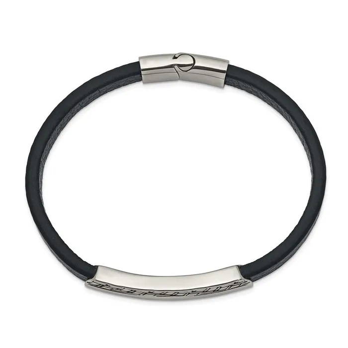 Chisel Stainless Steel Antiqued and Polished Navy Blue Leather 825 inch Bracelet TreasureFineJewelers Bracelets
