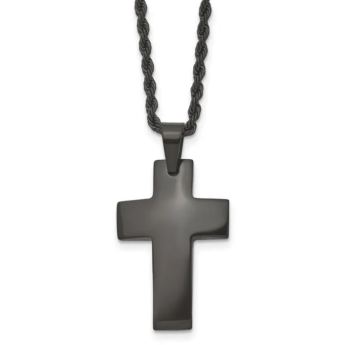 Chisel Stainless Steel Brushed Black IPplated Cross Pendant on a 20 inch Rope Chain Necklace TreasureFineJewelers Necklaces
