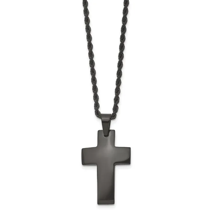 Chisel Stainless Steel Brushed Black IPplated Cross Pendant on a 20 inch Rope Chain Necklace TreasureFineJewelers Necklaces