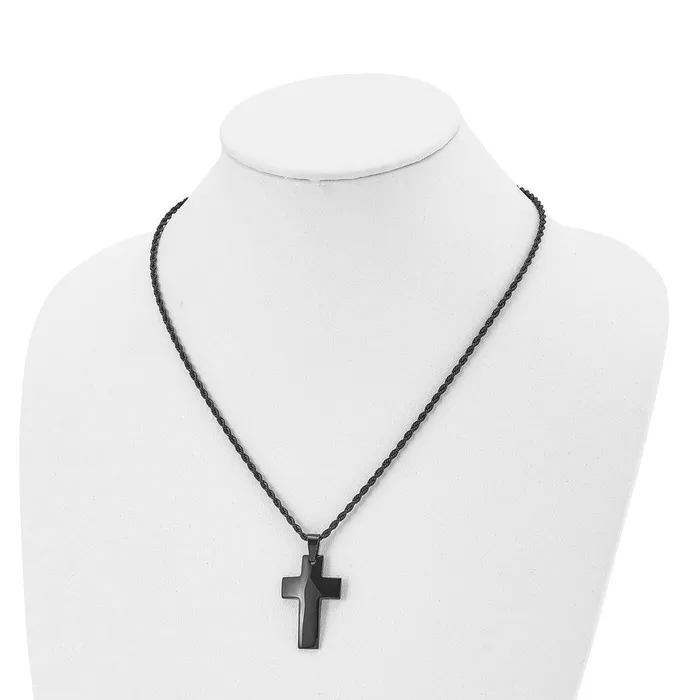 Chisel Stainless Steel Brushed Black IPplated Cross Pendant on a 20 inch Rope Chain Necklace TreasureFineJewelers Necklaces
