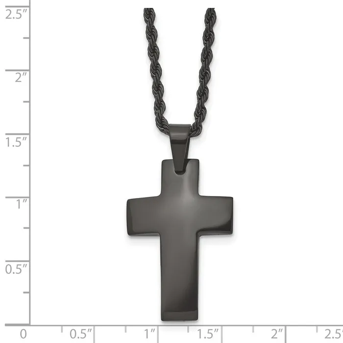 Chisel Stainless Steel Brushed Black IPplated Cross Pendant on a 20 inch Rope Chain Necklace TreasureFineJewelers Necklaces