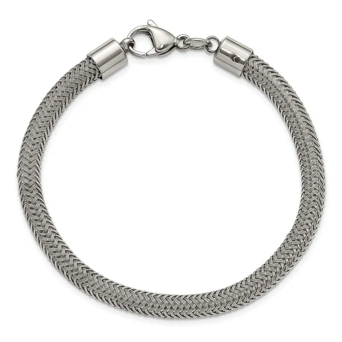 Chisel Stainless Steel Polished and Textured Wire 8 inch Bracelet TreasureFineJewelers Bracelets