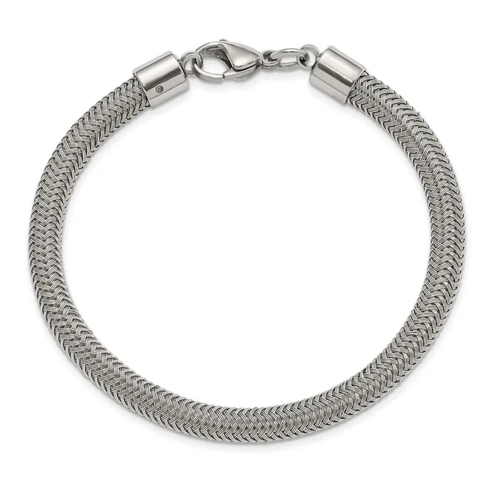 Chisel Stainless Steel Polished and Textured Wire 8 inch Bracelet TreasureFineJewelers Bracelets