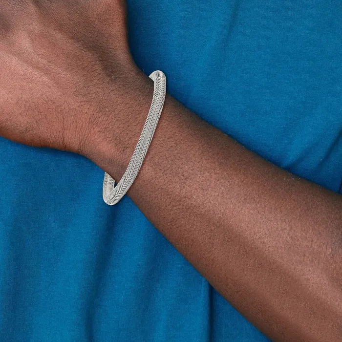 Chisel Stainless Steel Polished and Textured Wire 8 inch Bracelet TreasureFineJewelers Bracelets