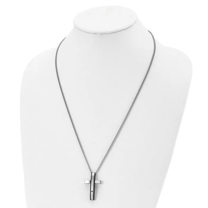 Chisel Stainless Steel Polished Black IPplated 01 carat Diamond Cross Pendant on a 24 inch Curb Chain Necklace TreasureFineJewelers Necklaces