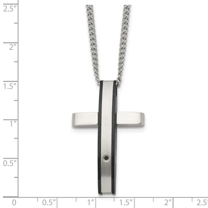 Chisel Stainless Steel Polished Black IPplated 01 carat Diamond Cross Pendant on a 24 inch Curb Chain Necklace TreasureFineJewelers Necklaces