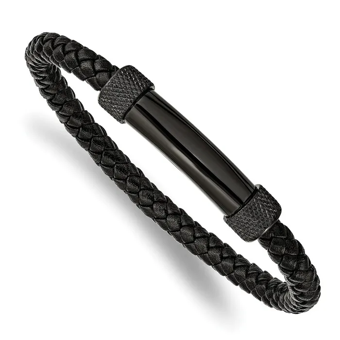 Chisel Stainless Steel Polished Black IPplated Black Braided Leather 825 inch Bracelet TreasureFineJewelers Bracelets Chisel Stainless Steel Polished Black IPplated Black Braided Leather 825 inch Bracelet TreasureFineJewelers Bracelets
