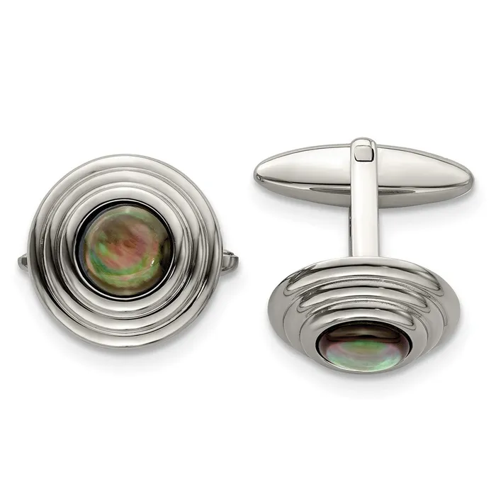 Chisel Stainless Steel Polished Black Mother of Pearl Circle Cufflinks TreasureFineJewelers Bracelets Chisel Stainless Steel Polished Black Mother of Pearl Circle Cufflinks TreasureFineJewelers Bracelets