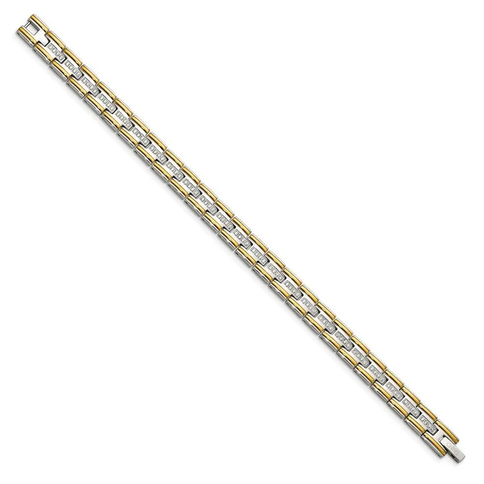 Chisel Stainless Steel Polished Yellow IPplated with CZ 85 inch Link Bracelet TreasureFineJewelers Bracelets
